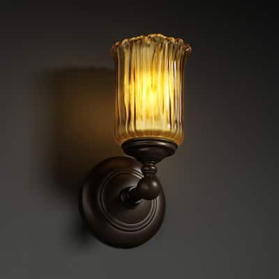 Justice Design Veneto Luce Tradition 1-light Dark Bronze Wall Sconce, Amber Cylinder - Rippled Rim Shade