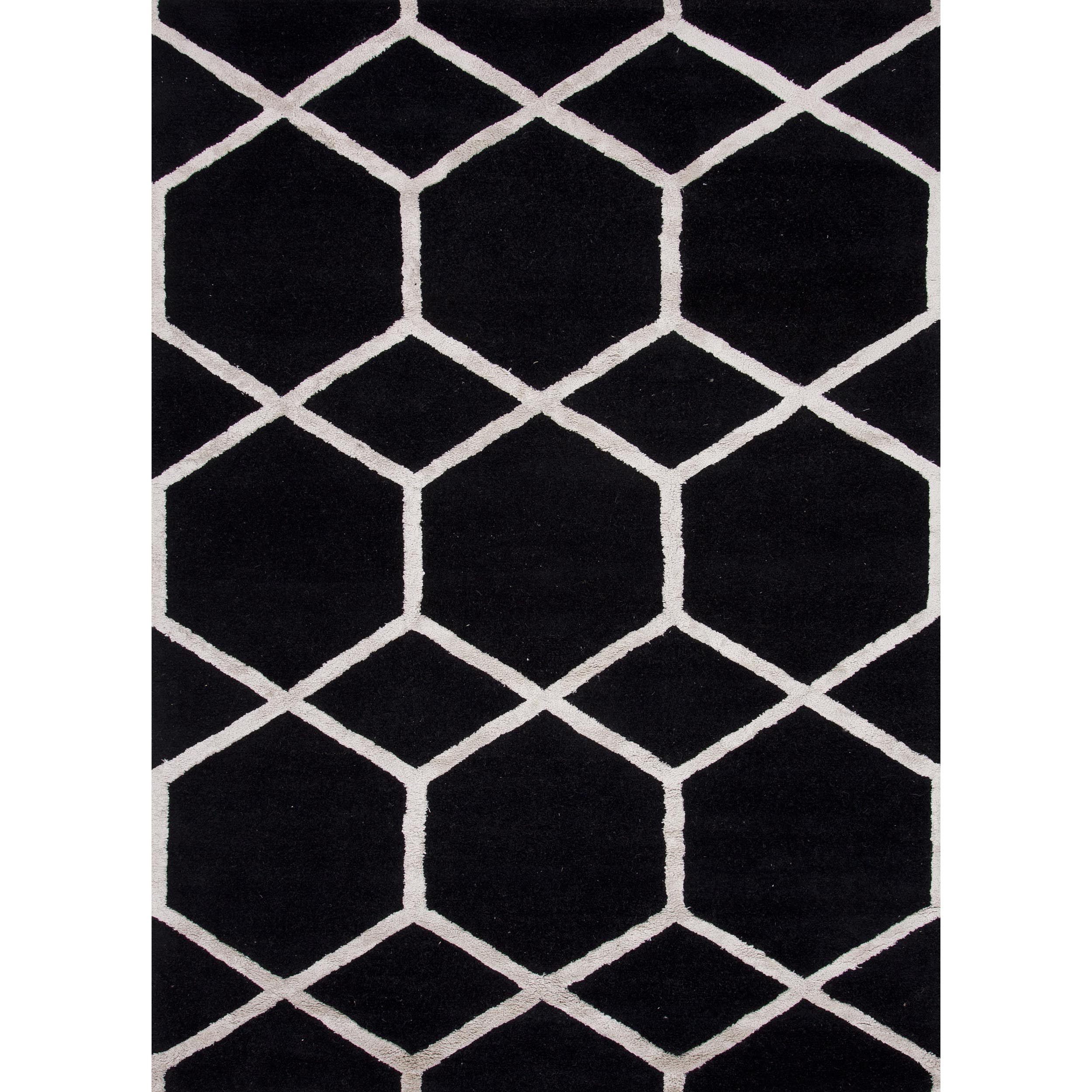Hand tufted Black/white Modern Geometric Wool/silk Rug (36 X 56)