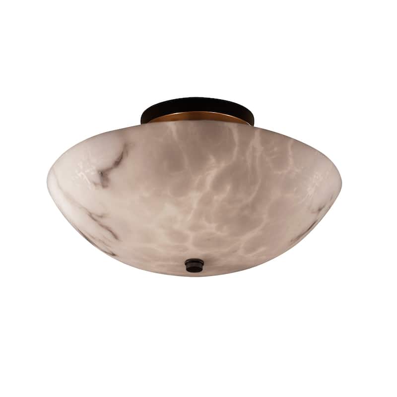 Justice Design LumenAria 2-light Dark Bronze Round Bowl Semi-flush, Faux Alabaster Shade
