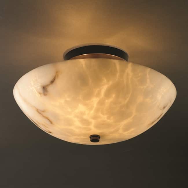 Justice Design LumenAria 2-light Dark Bronze Round Bowl Semi-flush, Faux Alabaster Shade