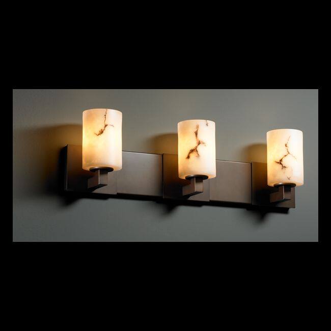 Justice Design LumenAria Modular 3-light Dark Bronze Bath Bar, Faux Alabaster Cylinder - Flat Rim Shade - Faux Alabaster Resin