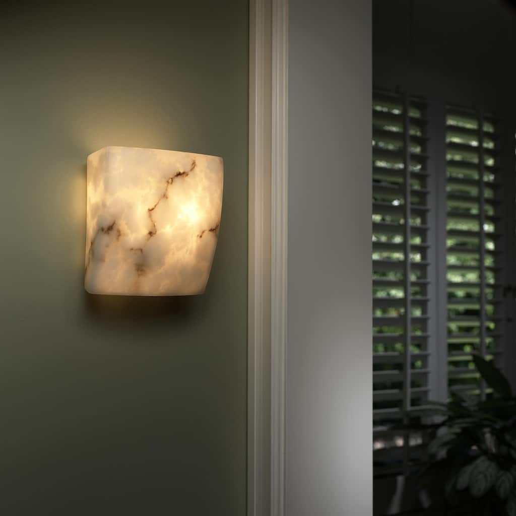 Justice Design LumenAria 2-light ADA (No Metal) Wall Sconce, Square Faux Alabaster Shade