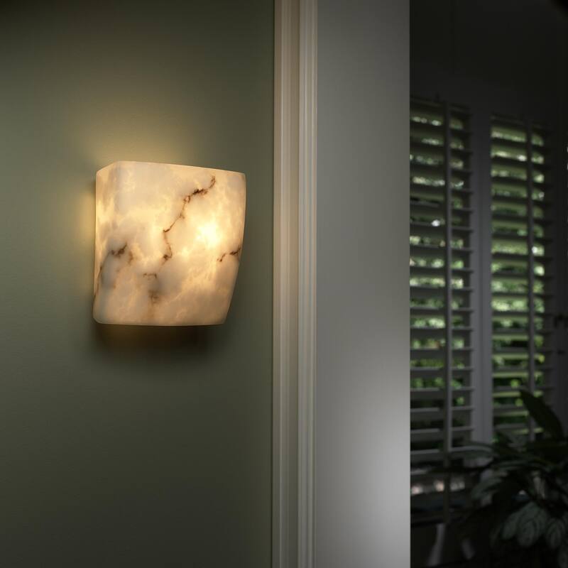 Justice Design LumenAria 2-light ADA (No Metal) Wall Sconce, Square Faux Alabaster Shade
