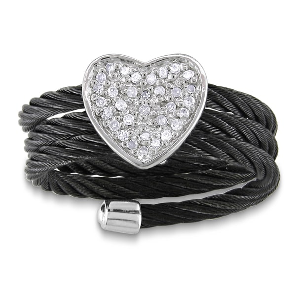 Miadora Sterling Silver Diamond Black Cable Heart Ring