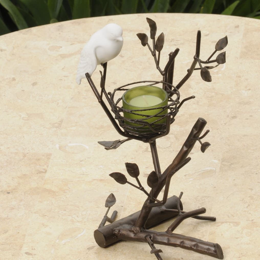 Handmade Les Prado Love Bird Fine Bone China and Metal Table Accent (Philippines)