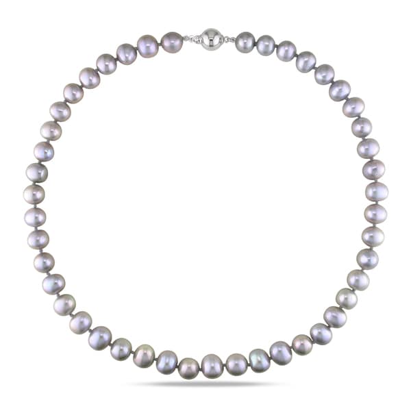 Miadora Sterling Silver Grey Pearl Necklace (9 10 mm) Miadora Pearl Necklaces