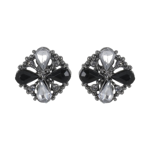 Roman Black plated Black and Clear Crystal Clip on Earrings Roman Crystal, Glass & Bead Earrings