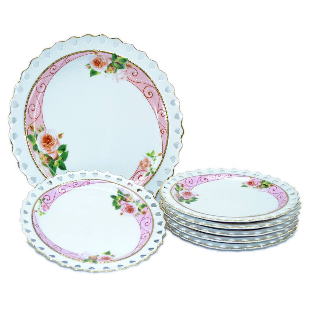 Golden Floral Design 7-Piece Ceramic Serving Plate Set
