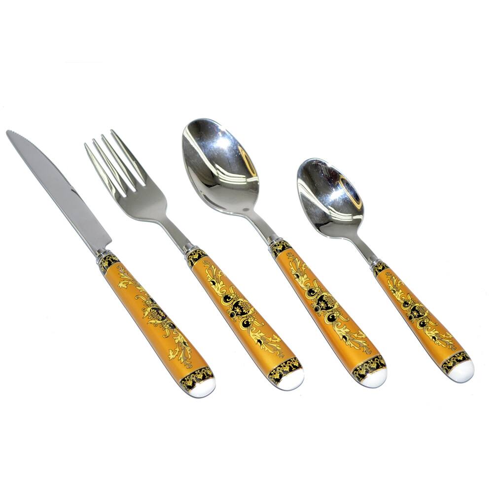 Fabulous Threestar Royal Gold and Black Decor 24-piece Flatware Set