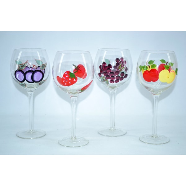 Fabulous Hand painted Antique English Wine Glasses (Set of 4) Threestar Wine Glasses