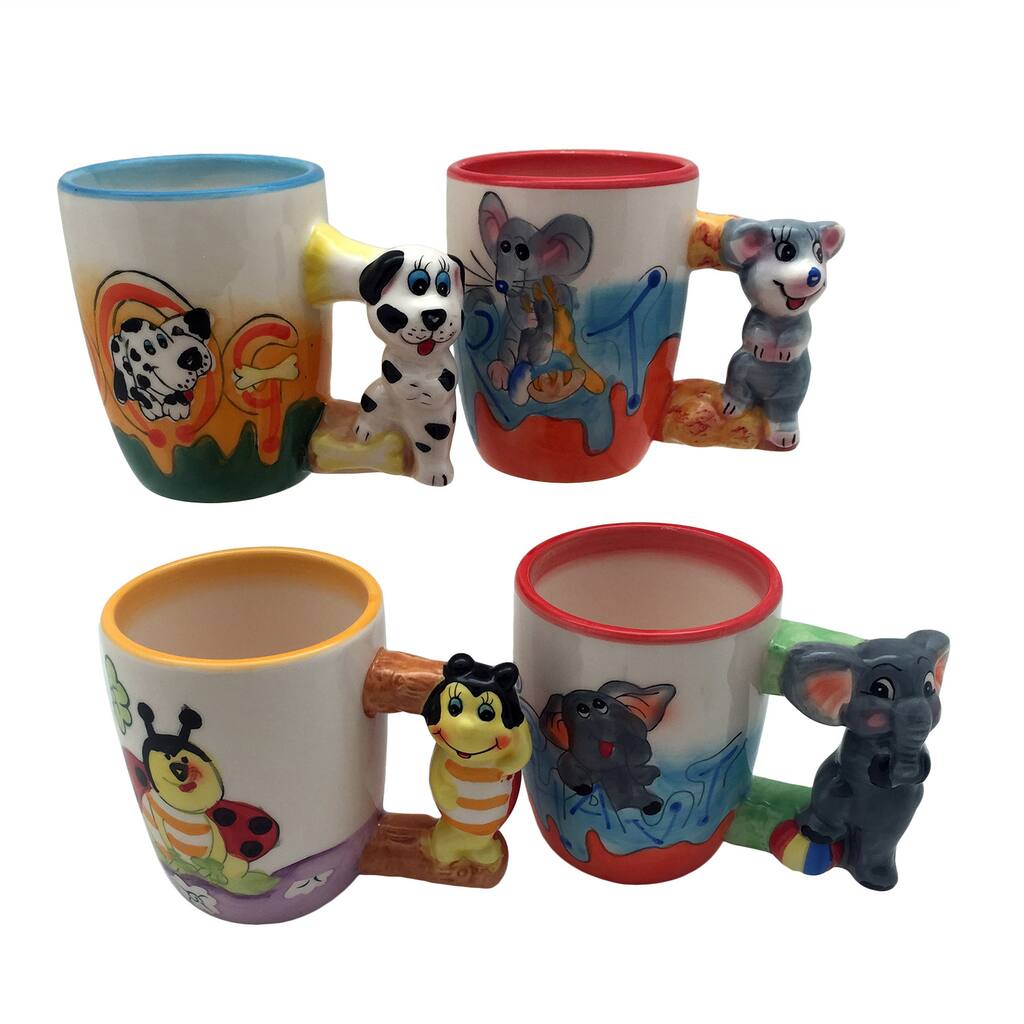 Threestar Assorted Animals Ceramic Coffee Mugs/Tea Cups (Set of Four)