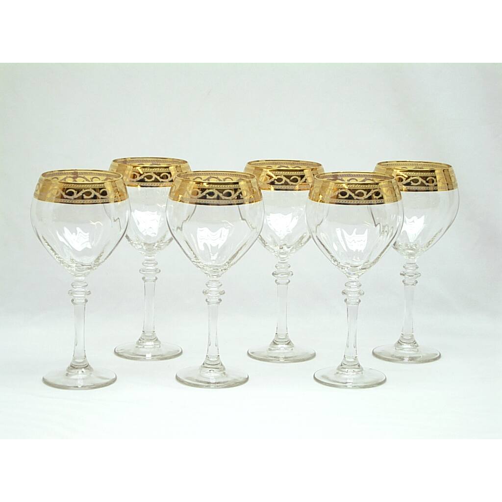 Threestar 14k Gold Rim Pattern Italian White Wine Glasses (Set of 6)