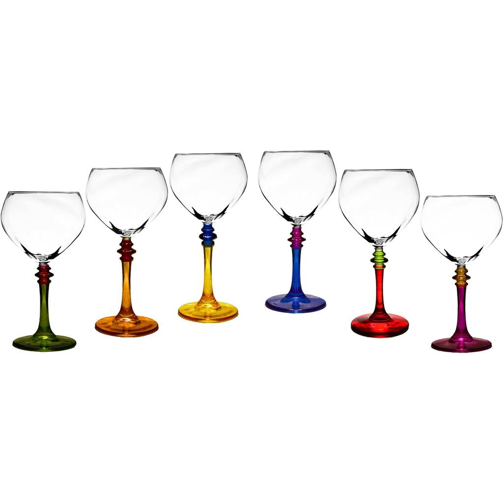 Italian Hand-painted Multicolor Fun Wine Glasses (Set of 6)