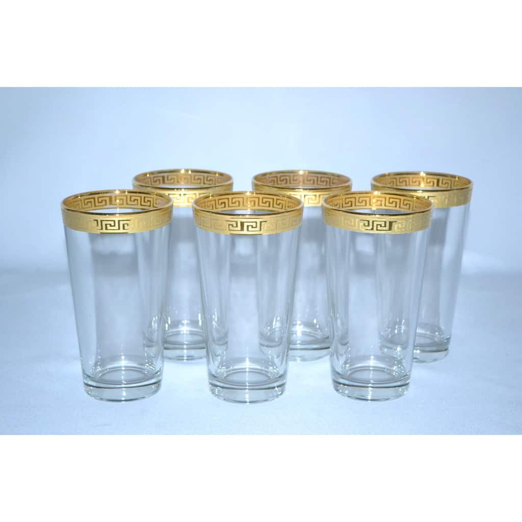 Italian 14-karat Gold Greek Key Hi-Ball Wine Glasses (Set of 6)