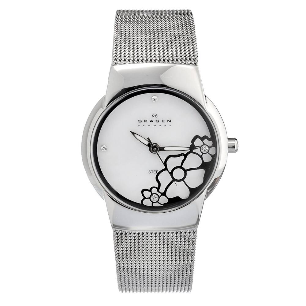 Skagen Women's Steel Flower Accented Mesh Strap Watch