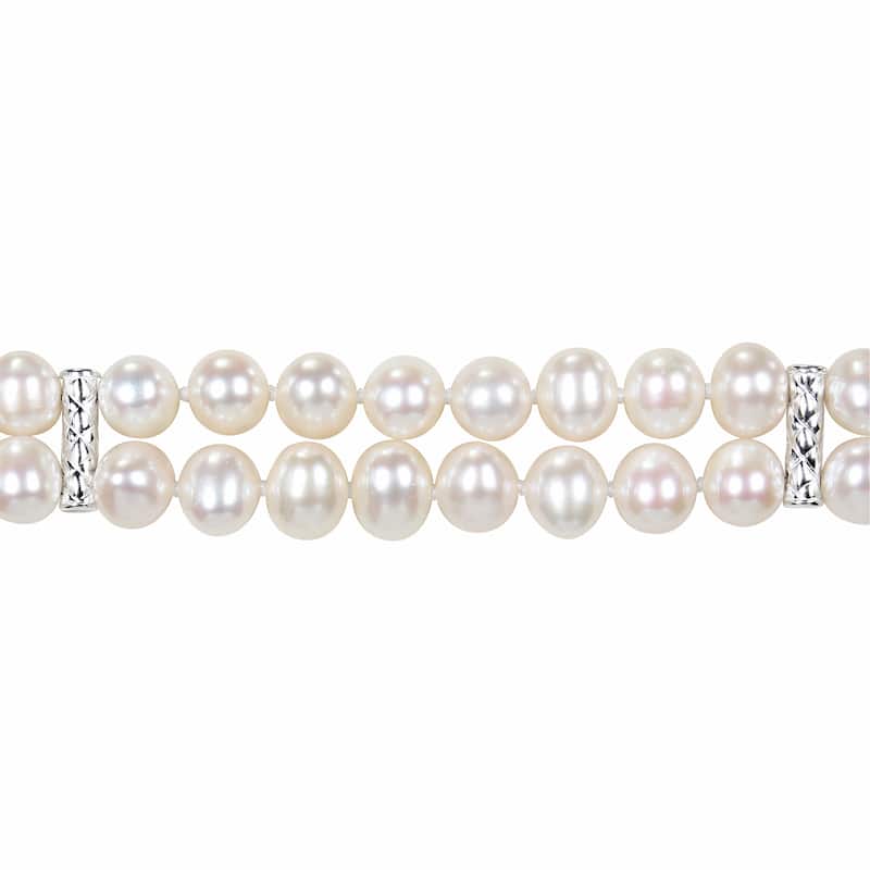 Miadora Sterling Silver Cultured Freshwater Pearl Two-strand Bracelet (6.5-7 mm)