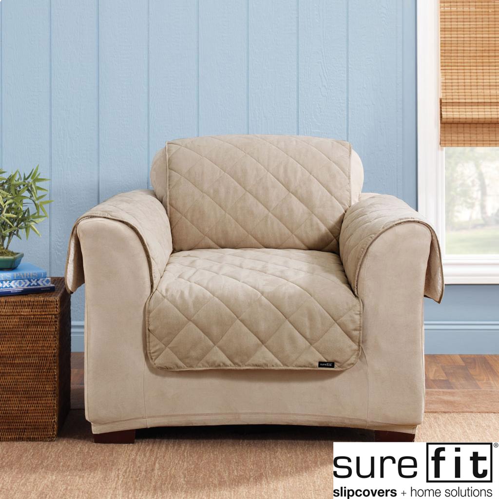 Sure Fit Reversible Soft Suede/sherpa Taupe Chair Cover