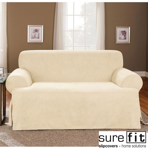 Soft Suede Cream T cushion Sofa Slipcover
