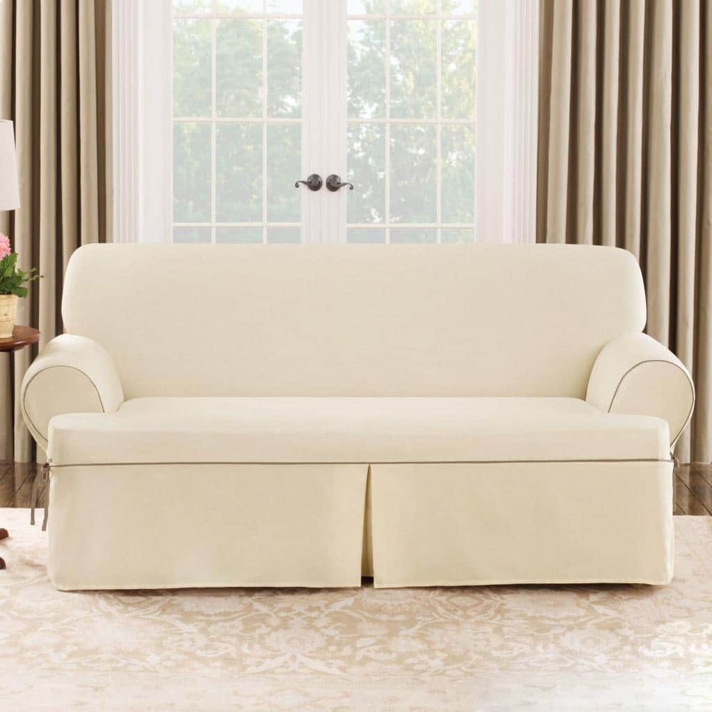 Sure Fit Natural Cord Sofa T-cushion Slipcover