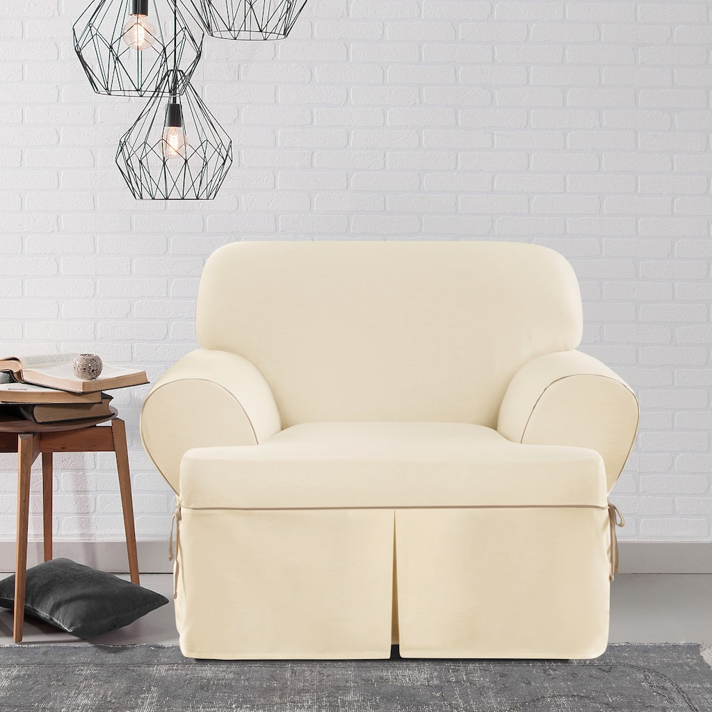 Sure Fit Contrast Cord Natural Chair T-cushion Slipcover