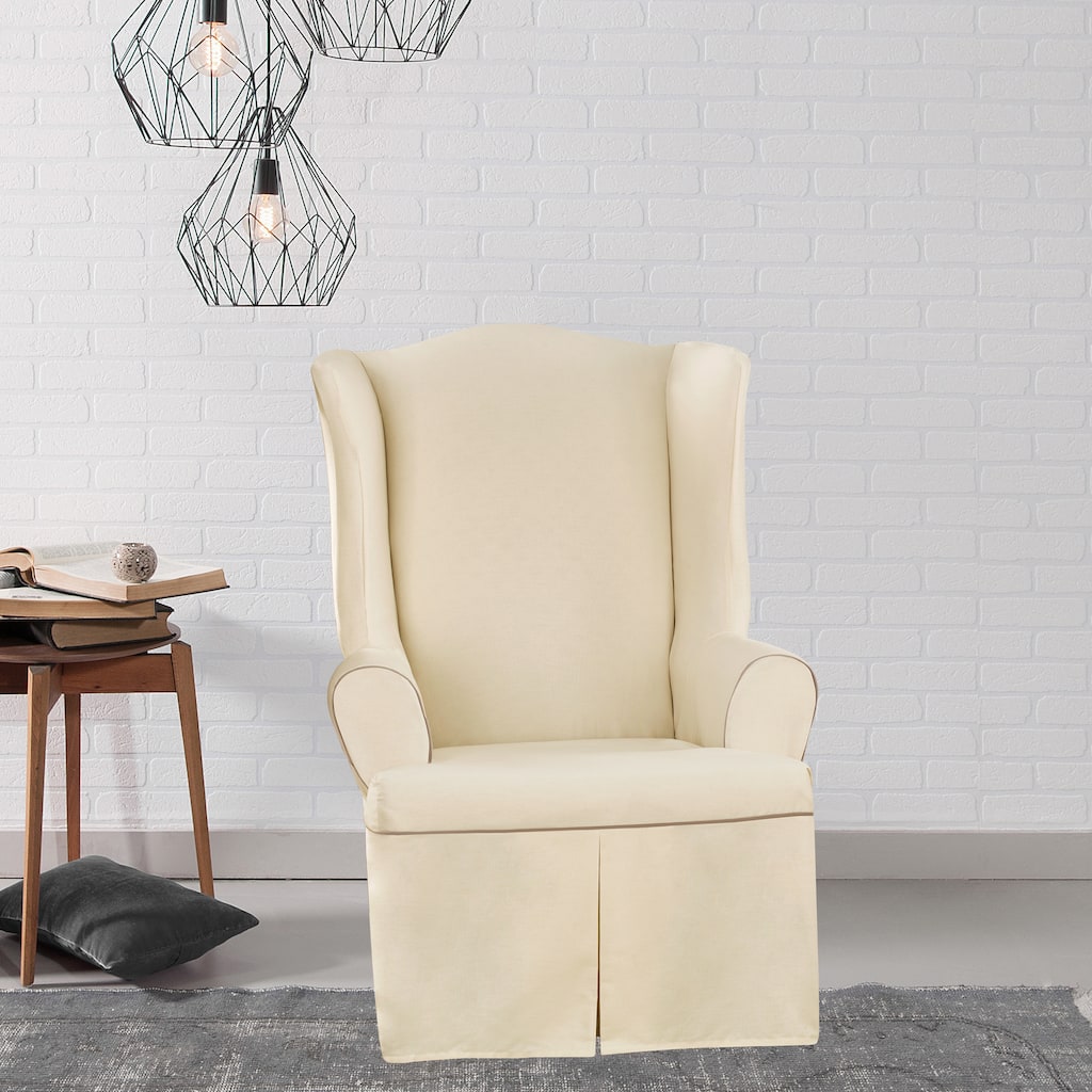 Sure Fit Contrast Cord Duck Natural Wing Chair Slipcover