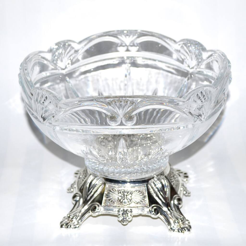 Threestar Clear Crystal/ Silvertone Footed Round Serving Bowl (7.5 x 9 inches)