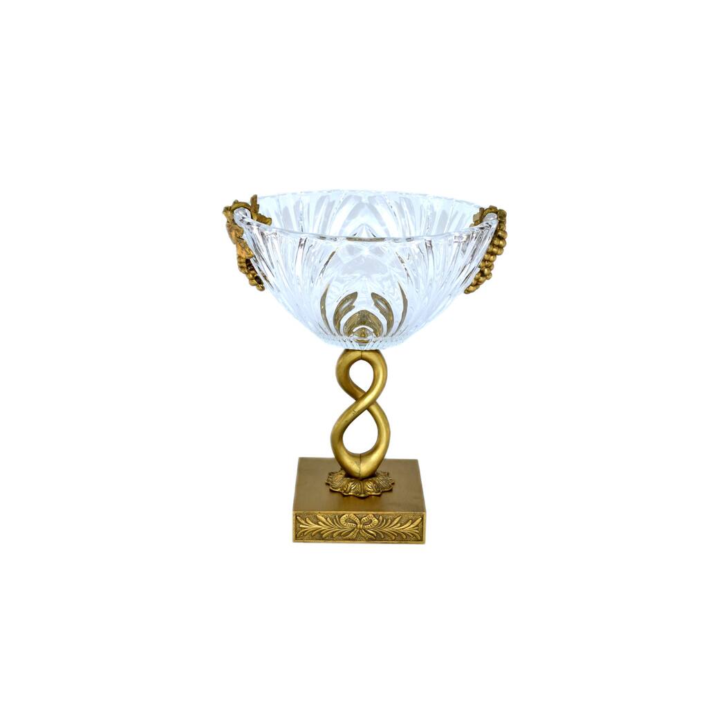 Threestar Clear Crystal/ Goldtone Footed Round Serving Bowl (12 x 10 inches)