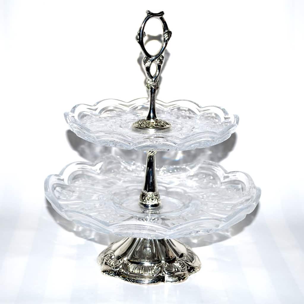 Threestar Clear Crystal / Silvertone Double-tier Serving Dish