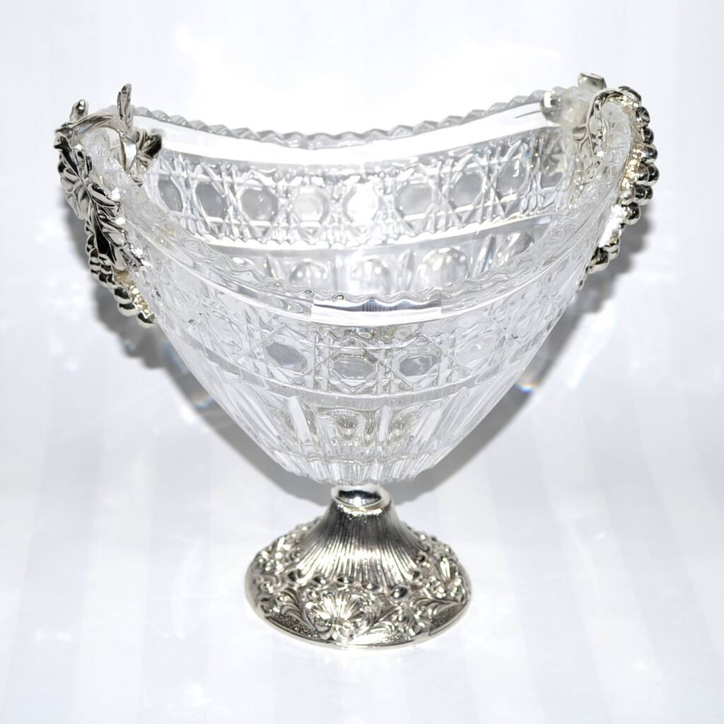 Threestar Clear Crystal / Silvertone Oval Footed Serving Bowl