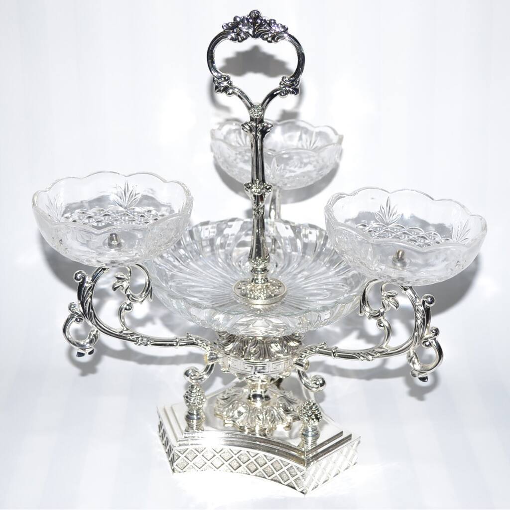 Threestar Clear Crystal/Silvertone 4-sectioned Serving Centerpiece