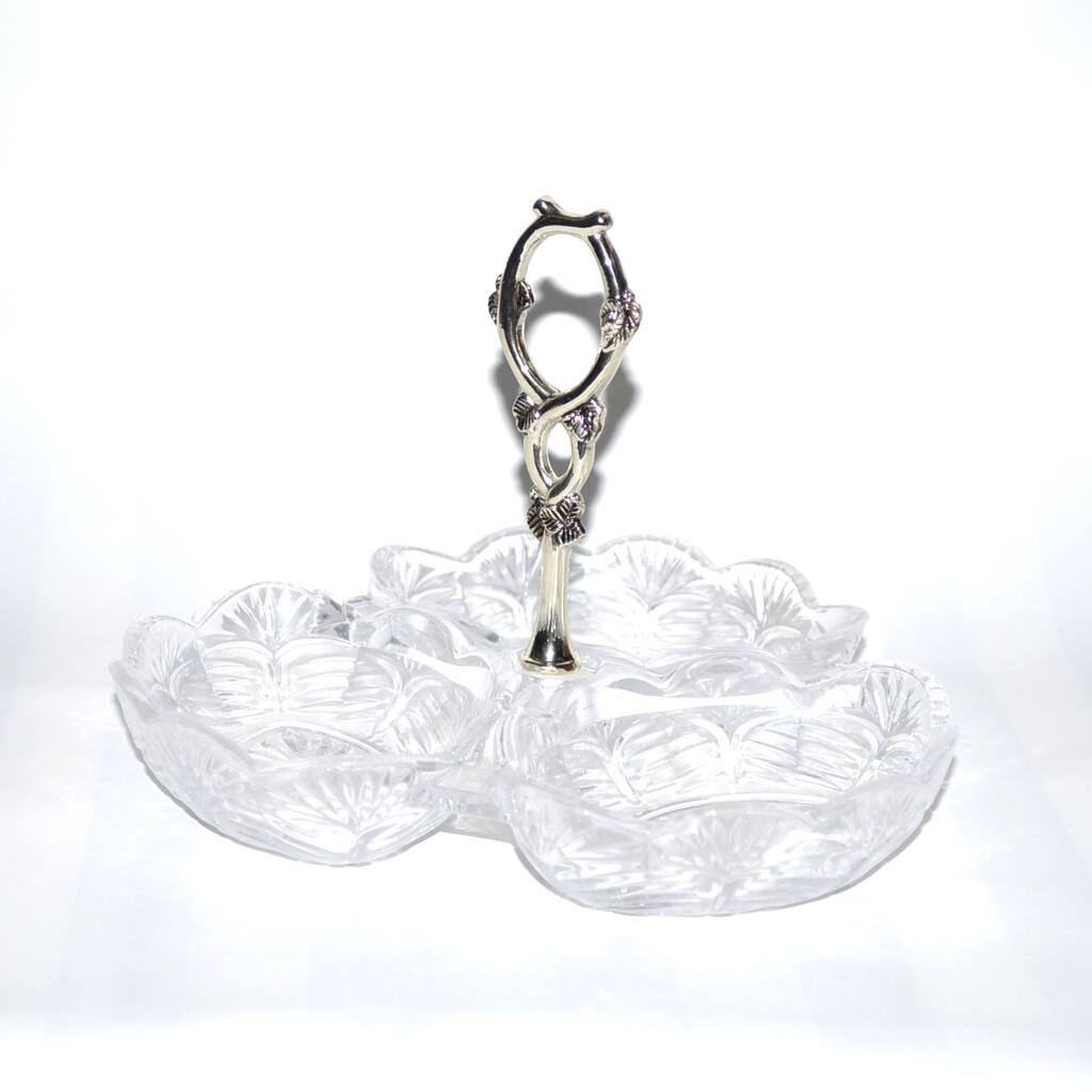 Threestar Clear Crystal/ Silvertone 3-sectioned Dish (6 x 8 inches)