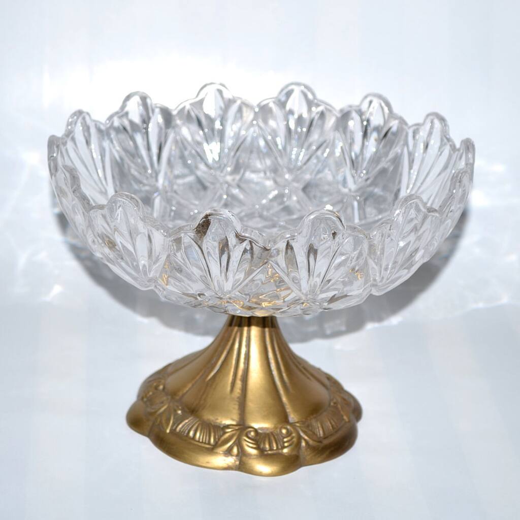 Threestar Clear Crystal/Goldtone Round Serving Dish (5.5 x 8 inches) - 5.5 x 8