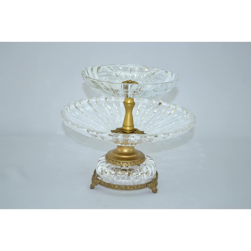 Crystal Clear Double-tier Serving Dish with Gold Base
