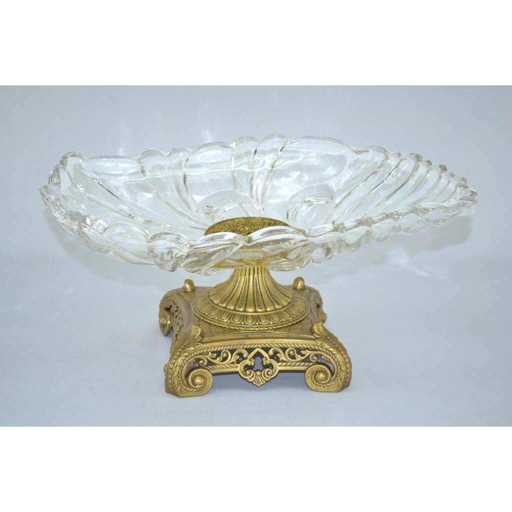 Threestar Crystal Clear Oval Serving Dish with Gold Base