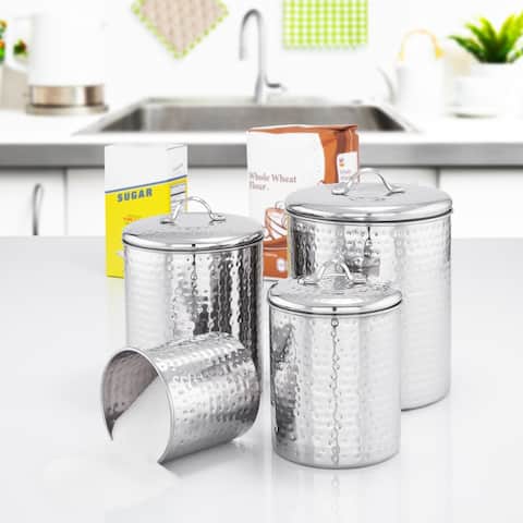 Old Dutch Stainless Steel Hammered Canisters (Set 4)