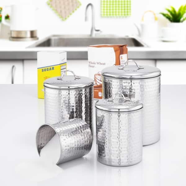 Old Dutch Stainless Steel Hammered Canisters Set 4 Overstock 7550742