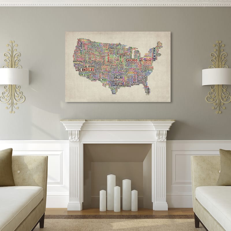 Michael Tompsett 'US Cities Text Map VI' Canvas Art