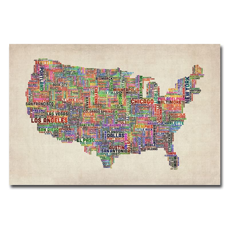 Michael Tompsett 'US Cities Text Map VI' Canvas Art