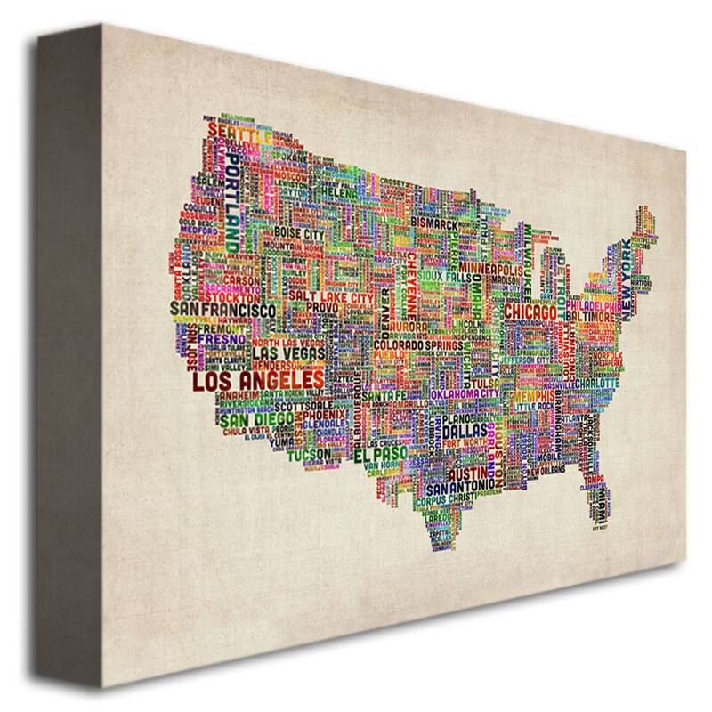 Michael Tompsett 'US Cities Text Map VI' Canvas Art