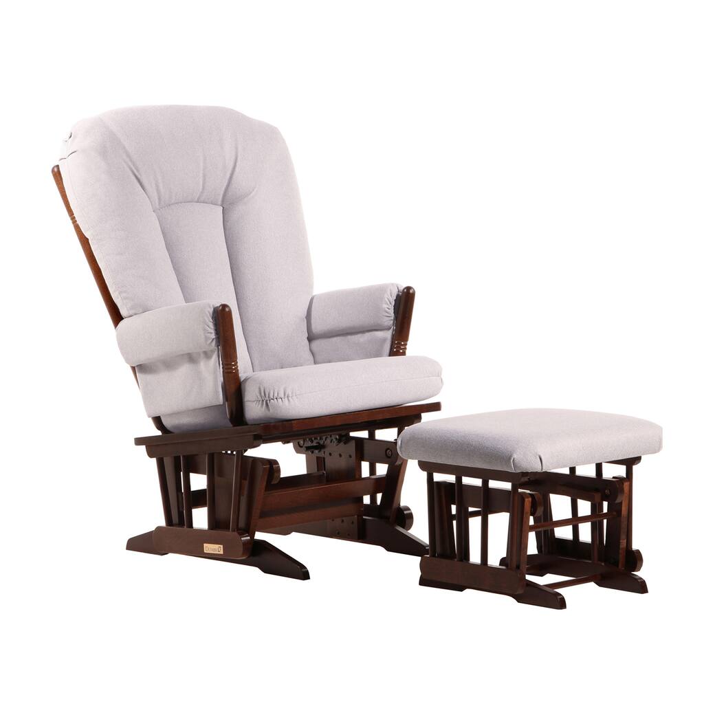 Dutailier Coffee/Light Grey Microfiber Two-Post Glider and Ottoman Set