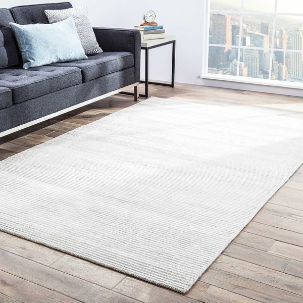 Handloomed Solid White/ Ivory Wool/ Silk Rug (8' x 10') Free