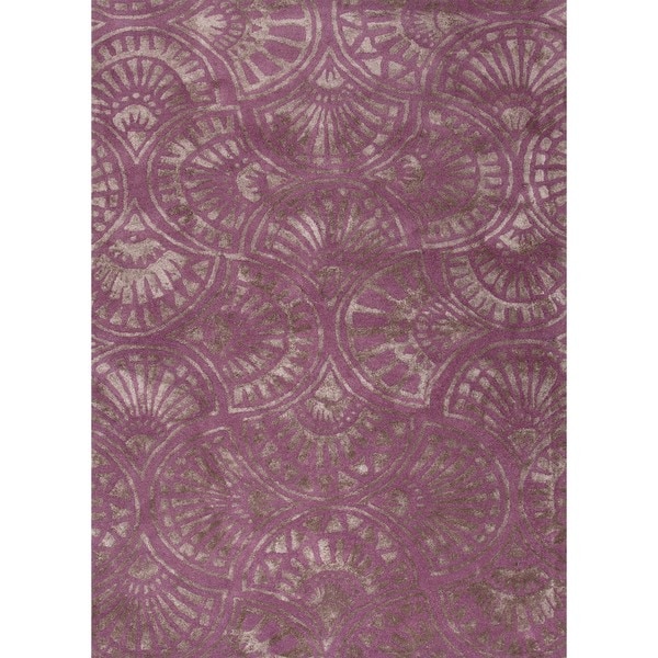 Transitional Pink/ Purple Wool/ Silk Tufted Rug (9'6 x 13'6)