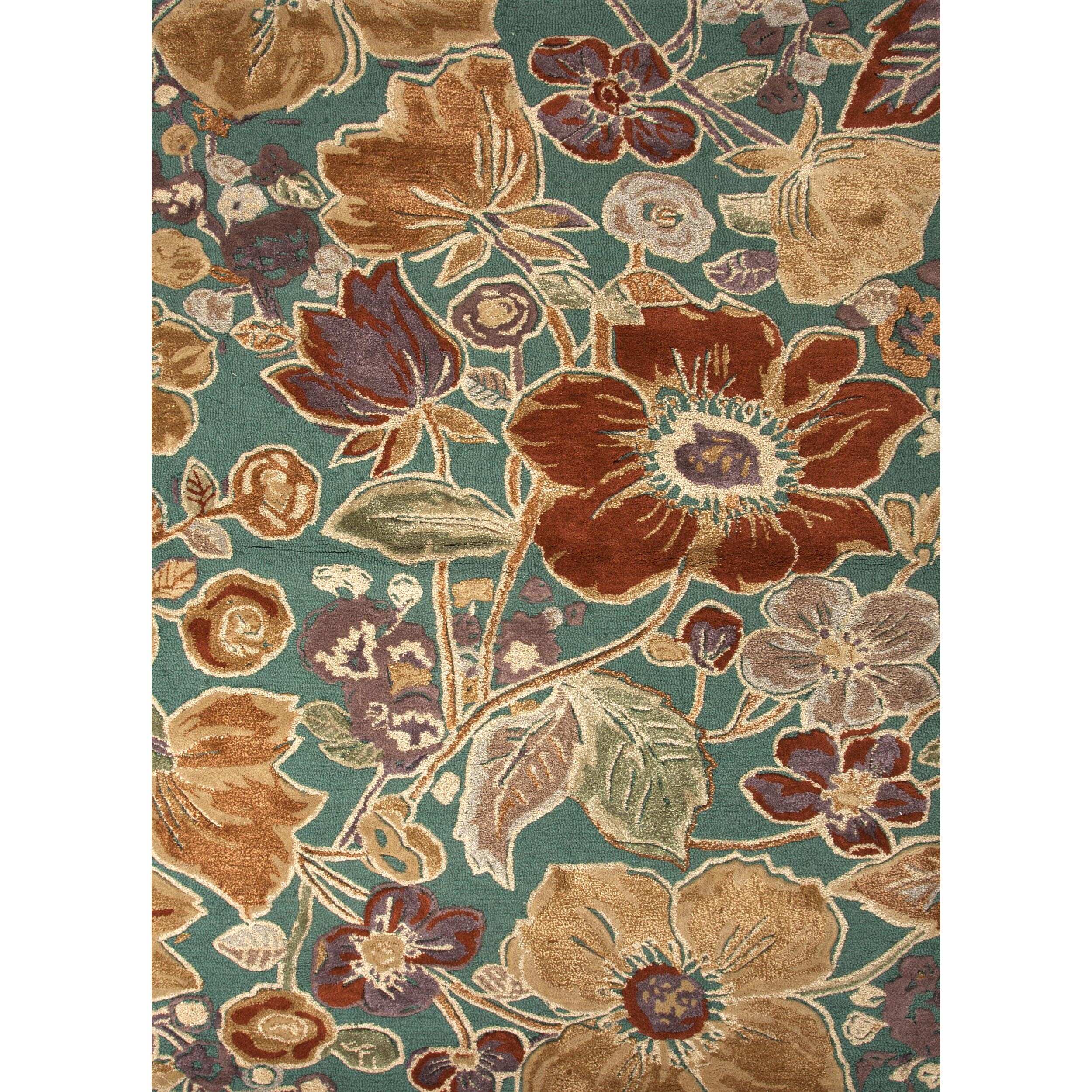 Hand tufted Blue Floral Wool/ Silk Rug (36 X 56)