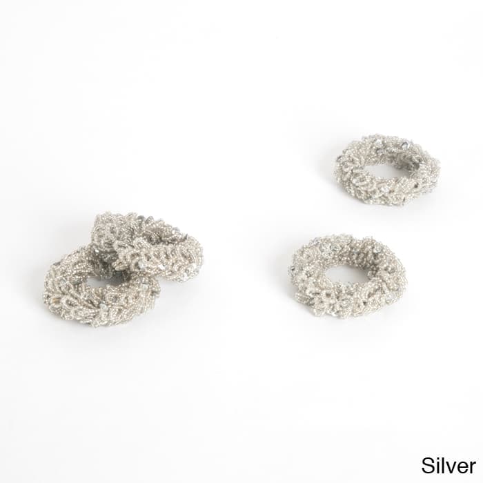 Saro Beaded Metal Napkin Rings (Set of 4) - silver