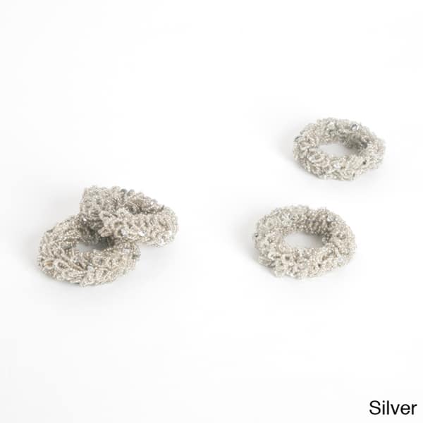 Saro Beaded Metal Napkin Rings (Set of 4) - silver