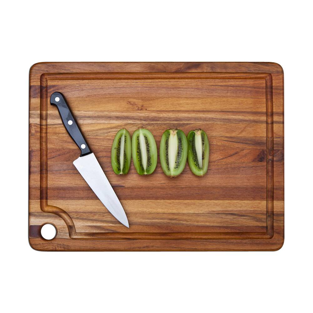 Proteak Rectangle Edge Grain Cutting Board with Corner Hole and Juice Canal