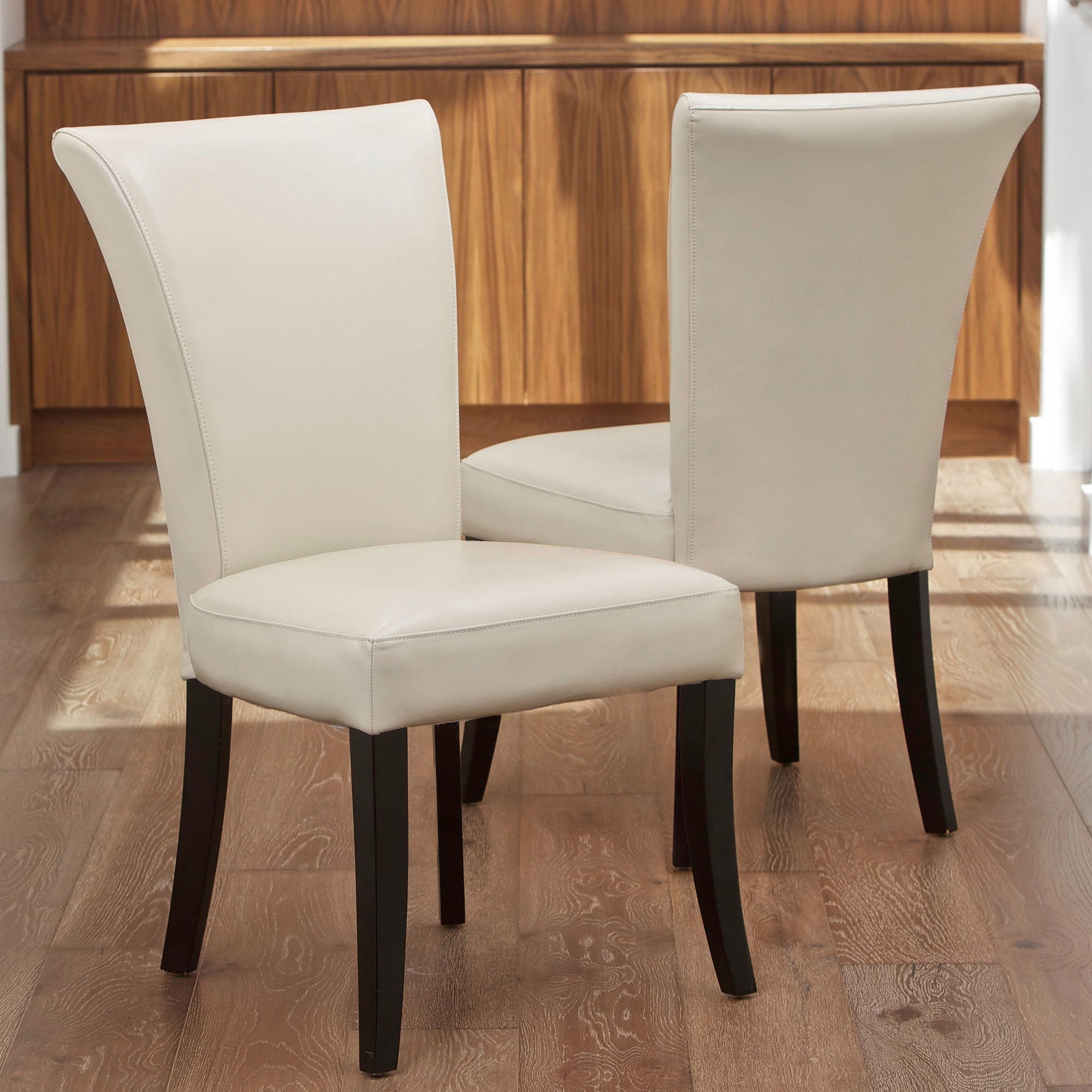 Christopher Knight Home Stanford Ivory Leather Dining Chairs (set Of 2) (IvoryEspresso colored legsSturdy constructionPlush seat cushion for maximum comfortSturdy hardwood frame for stability and years of useSeat height 18 inchesDimensions 37.41 inches 