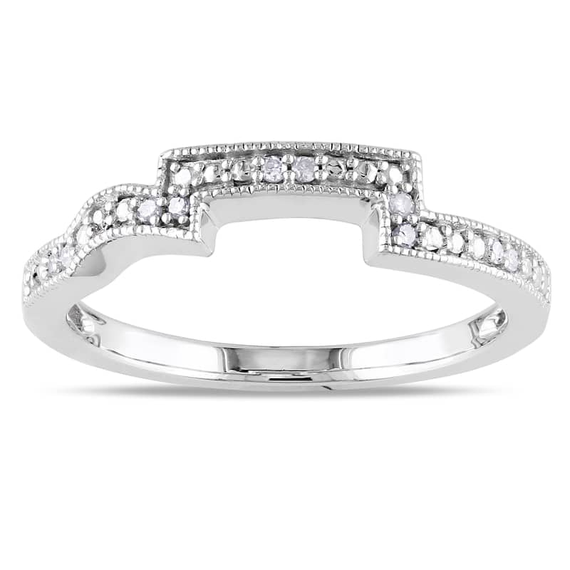 Miadora 10k White Gold Diamond Accent Curved Wedding Band