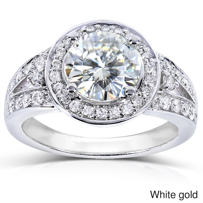 Annello by Kobelli 14k Gold 1 7/8ct TGW Moissanite and Diamond Circle Halo Engagement Ring - 4 - White