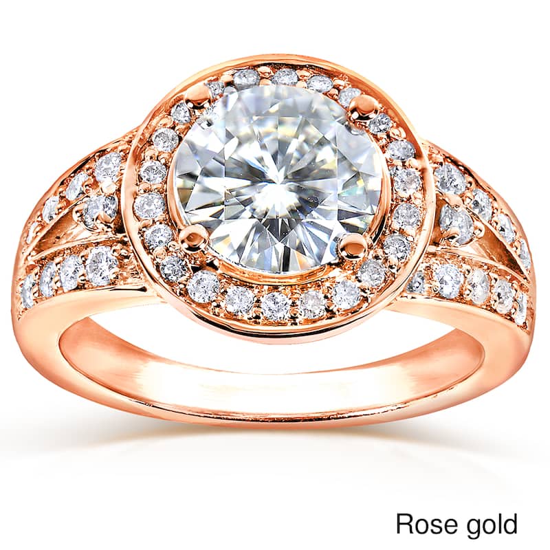 Annello by Kobelli 14k Gold 1 7/8ct TGW Moissanite and Diamond Circle Halo Engagement Ring - 4 - Rose